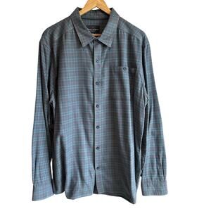 Beach & Barn Casual Long Sleeve Button Down Plaid Shirt Gray Blue
